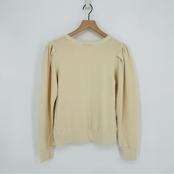 Monrow Tucked Sleeve Henley Pullover Shirt in Cream Women's Small - Picture 5 of 7
